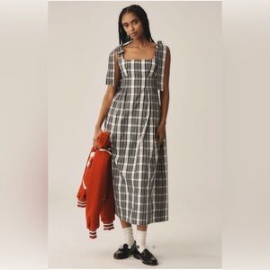 Maeve by Anthropologie plaid tie shoulder taffeta feel dress